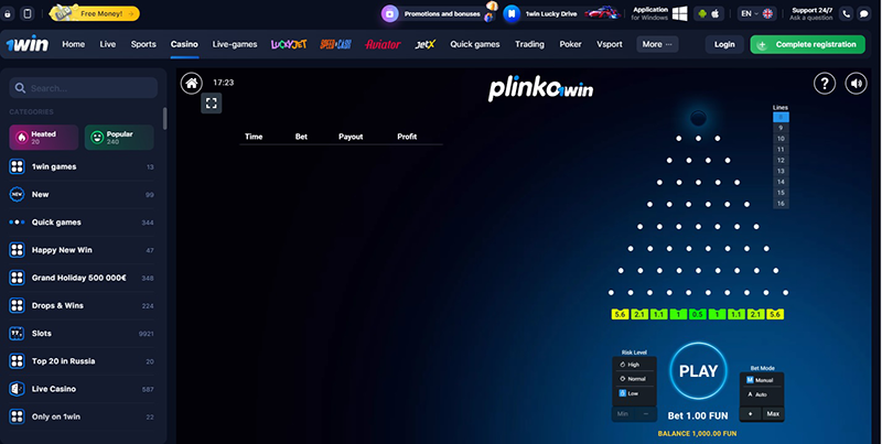 Juego 1win Plinko